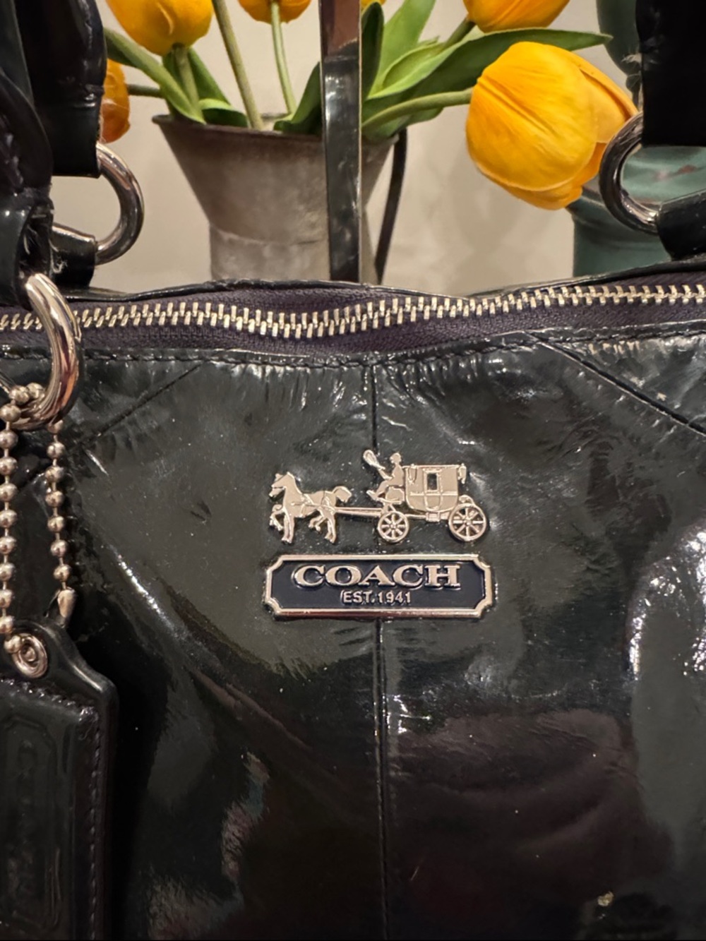 Coach Dark Blue Patent Leather Satchel with matching Wallet & Checkbook EUC - Picture 5 of 16